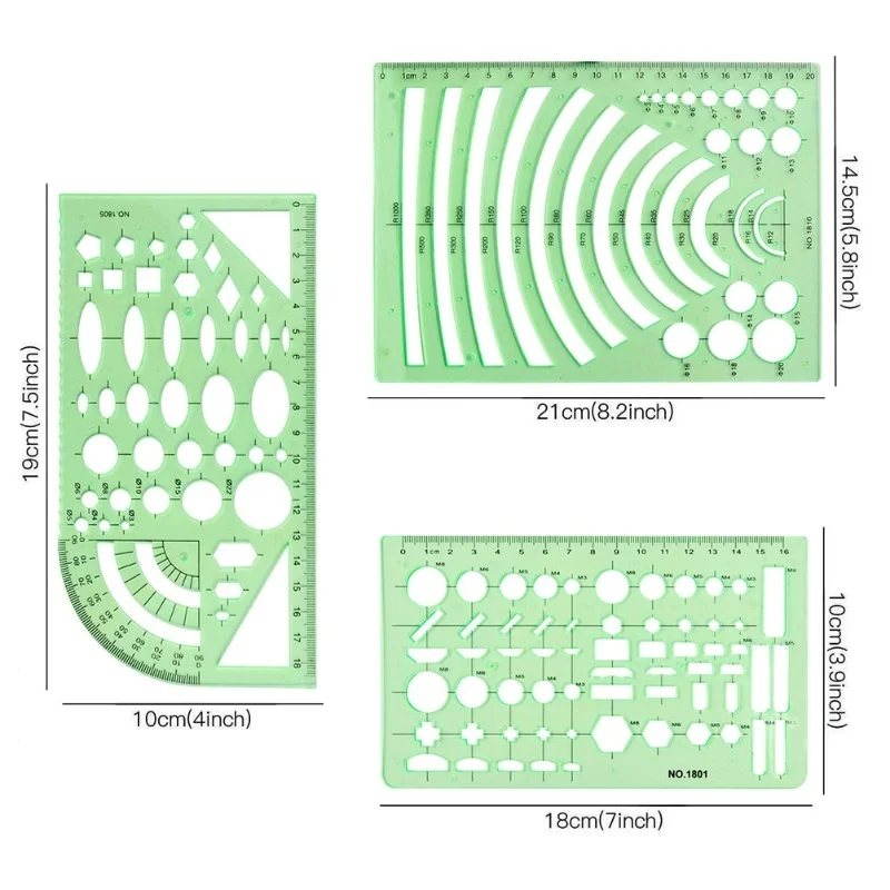9 قطعة قوالب رسومات قياس مساطر هندسية مسطرة بلاستيكية لدراسة البناء الهندسية والتصميم #6