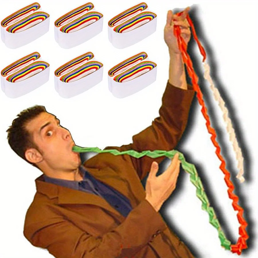 6pcs Mouth Coils Vomit Paper Magic Trick - Colorful/White Magician Props for Stage, Clown Performance, Funny Gag Illusion JXB