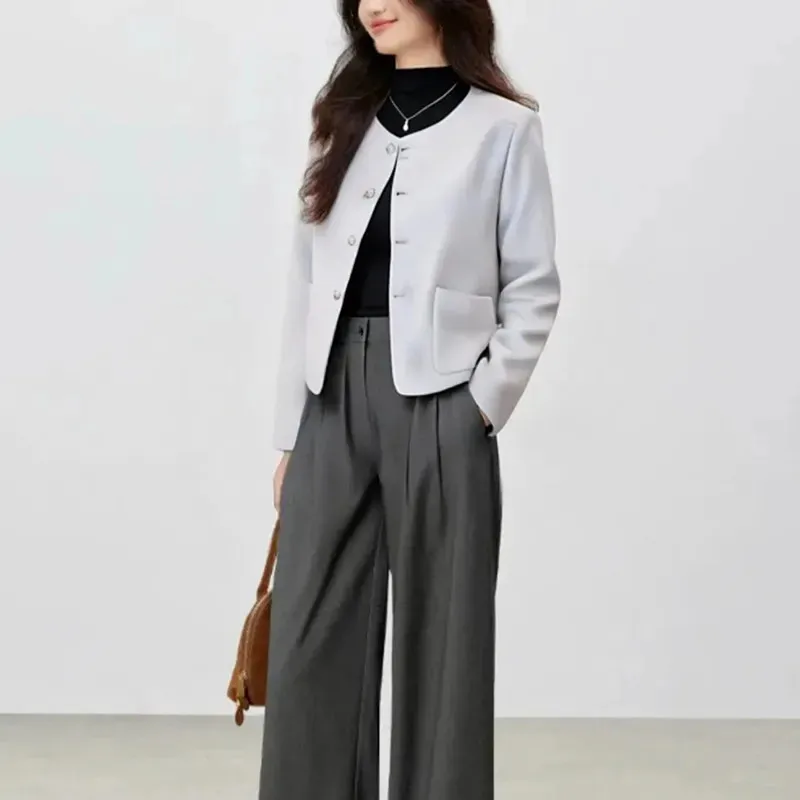 Chaqueta informal de Tweed de lana con cuello redondo para mujer, prendas de vestir exteriores de moda coreana, abrigo corto elegante de lana, ropa femenina B1390 2026