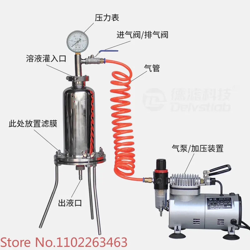 Laboratory stainless steel barrel positive pressure metallurgical liquid protein culture medium microporous filter