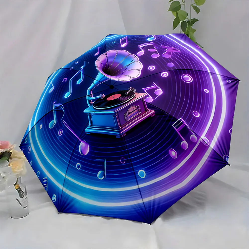 1PC Musical Vibes: An Artistic Umbrella Design Print 8 Iron Ribs Folding Umbrella Auto-Open Fashion Sunshade