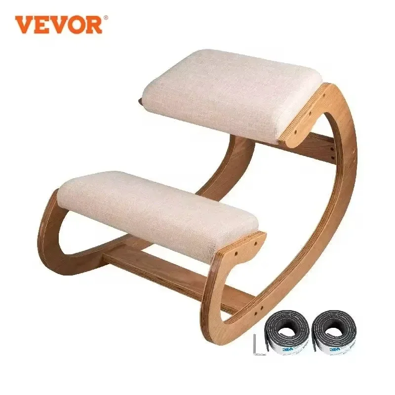 VEVOR Ergonomic Kneeling Chair Stool Thick Cushion Home Office Chair Improving Body Posture Rocking Wood Knee Computer Chair