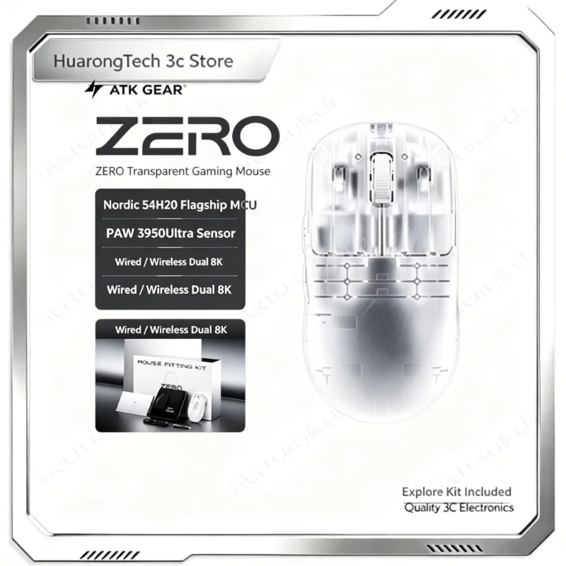 ATK ZERO Dual 8K Wireless And Wired Gaming Mouse PAW3950 Ultra Sensor & MCU Ultra-Light Ergonomic Esports Mouse For Gamers Gift