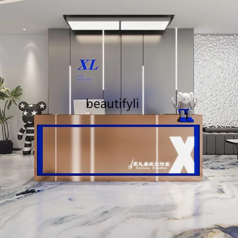 

45Barber Shop Stainless Steel Bar Simple Modern Clothing Store Cashier Counter Milk Tea Shop Restaurant Reception Desk