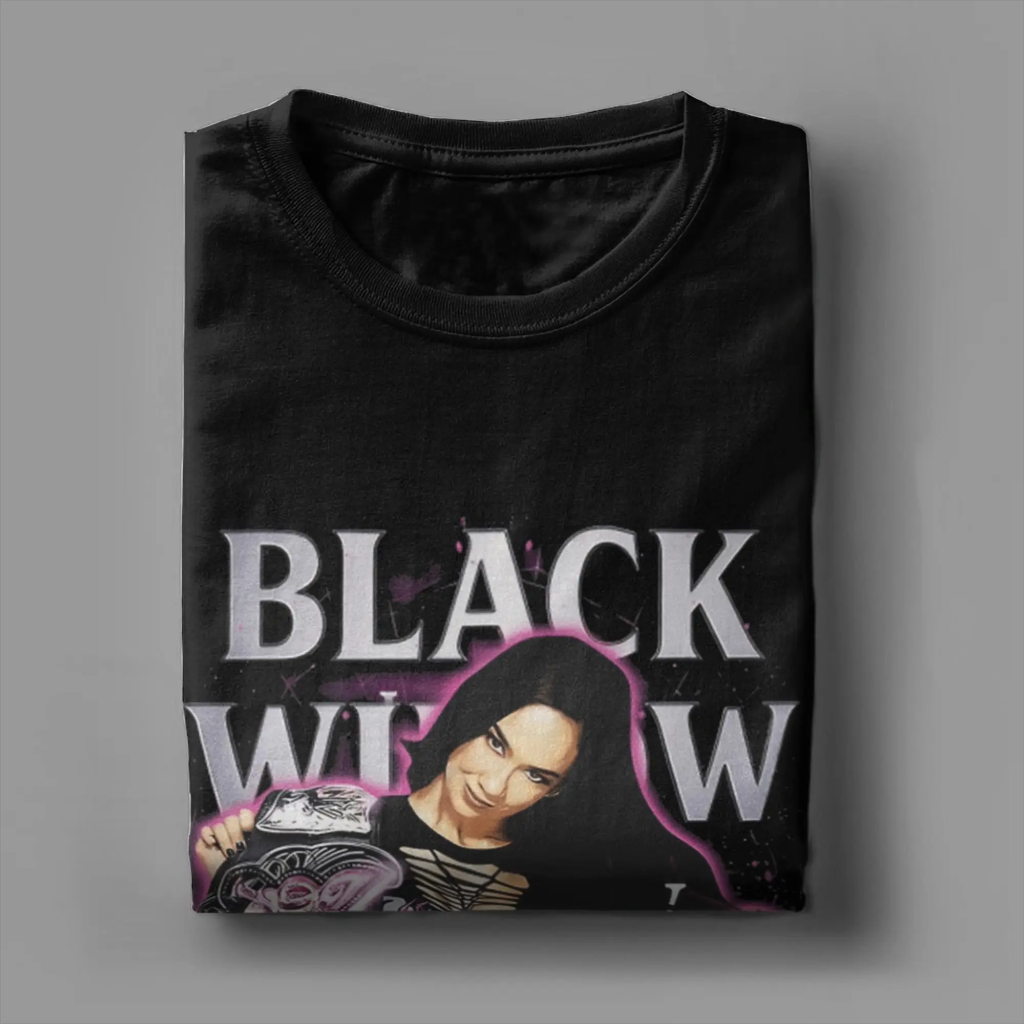 Men's T-Shirts AJ Lee Black Widow Pose Novelty 100% Cotton Tees Short Sleeve  T Shirts O Neck Clothing Summer