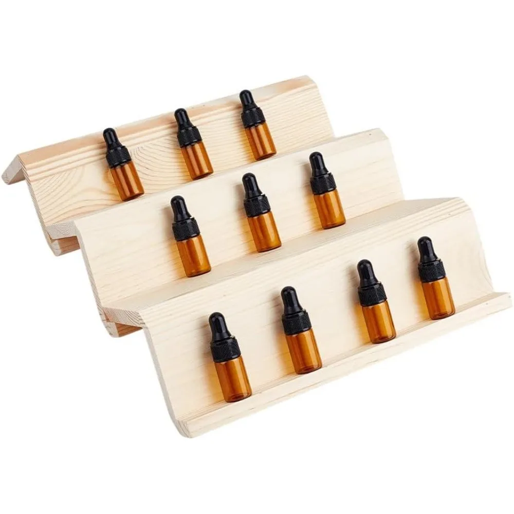 3 Pcs Essential Oils Storage Racks Wooden Essential Oil Holders Display Stand for Spices Small Bottles 8.7x4.3x1.8 inches