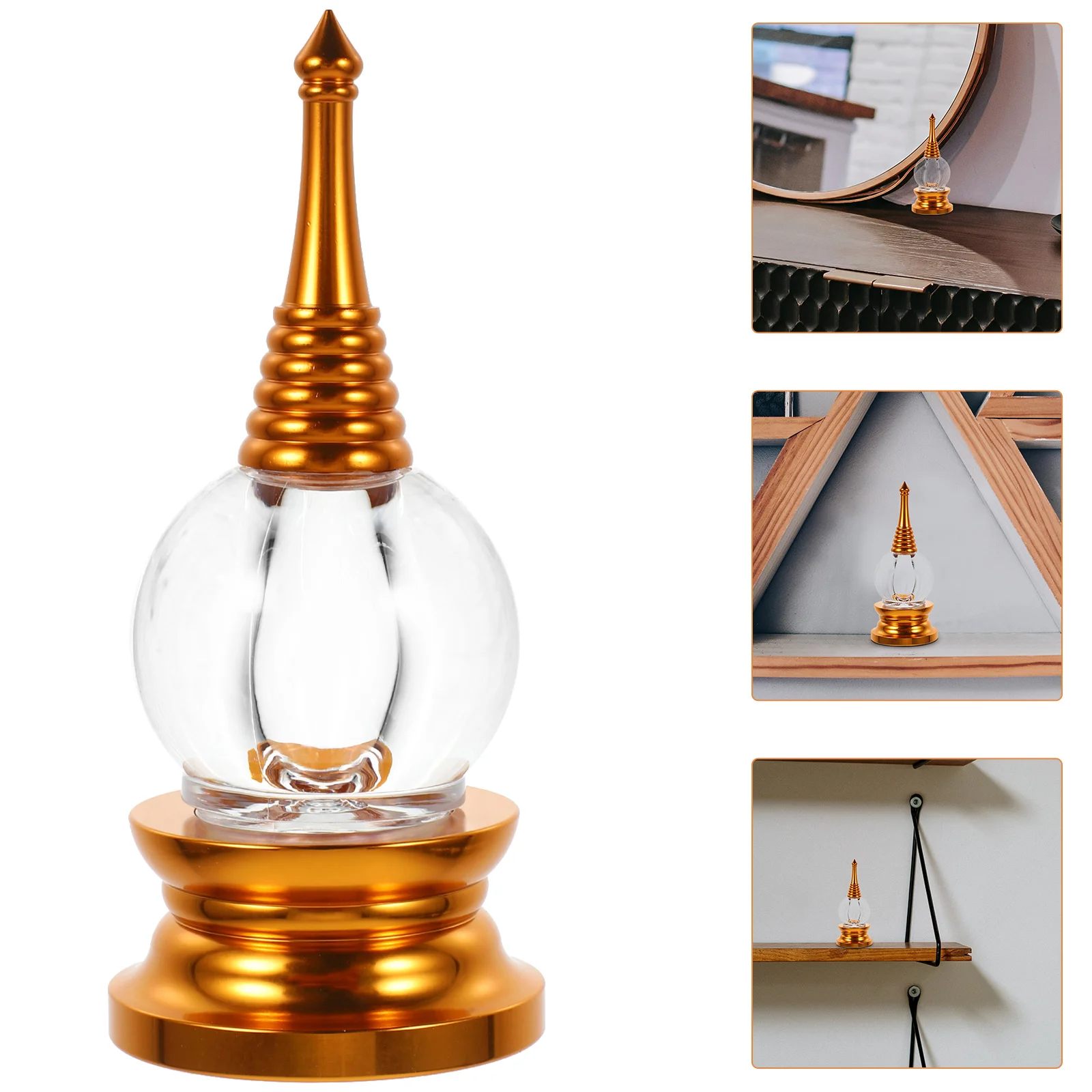 

Buddhist Pagoda Tower Alloy Crystal Offering Tower for Home Office Shelf Display Zen Decorations Meditation Decor for Room