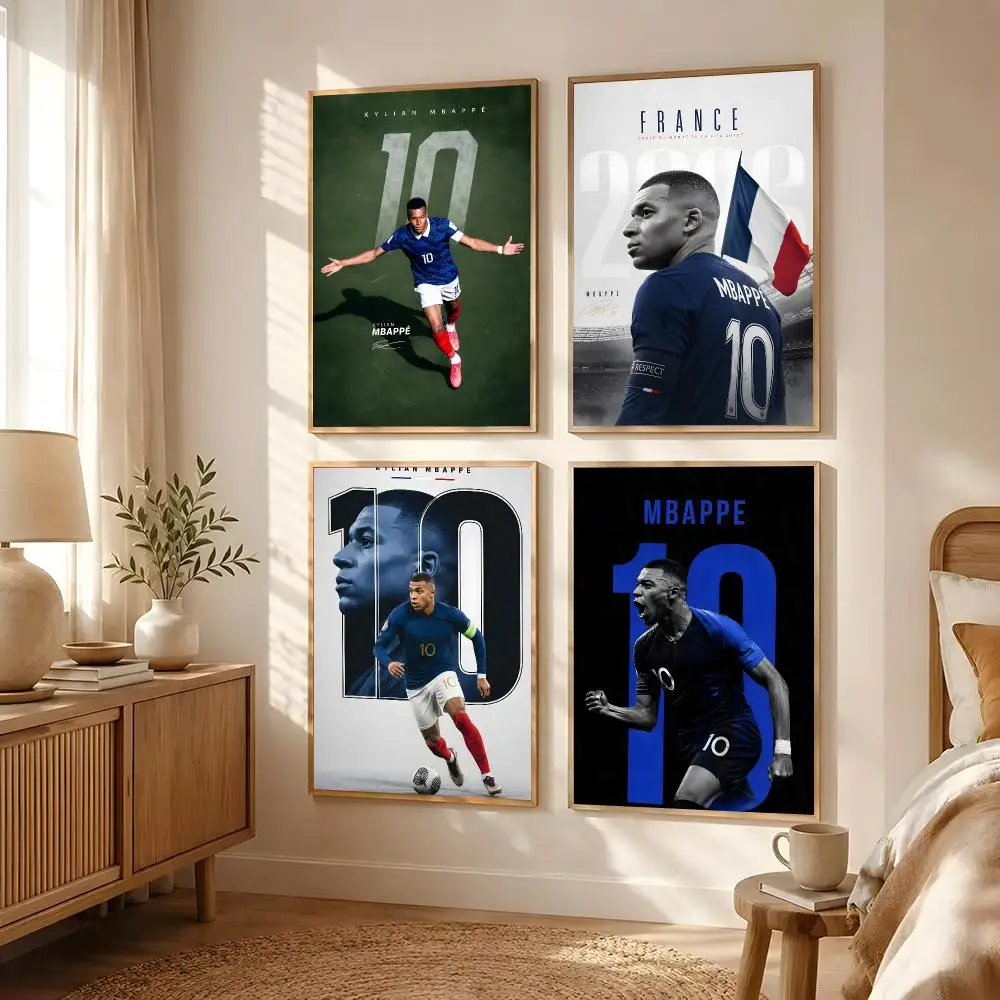 Athlete Kylian Mbappé Poster Poster Self-adhesive Art Waterproof Paper Sticker Coffee House Bar Room Wall Decor
