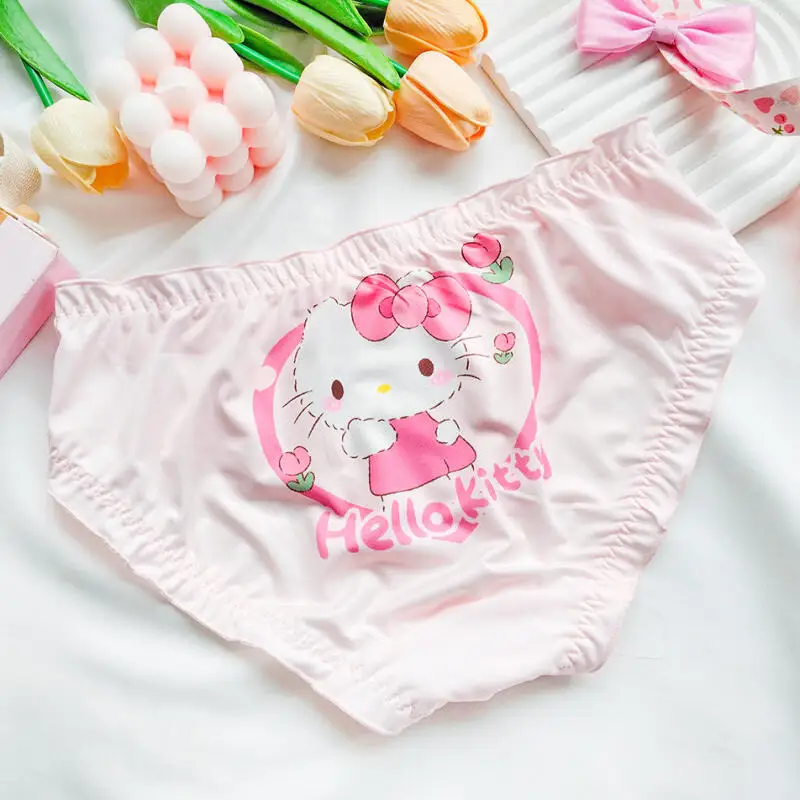 Hello Kitty Cute Kawaii Sanrio Peripheral Cartoon Cute Sexy Lace Panties Creative Sexy Y2K Low-Waist Briefs Bikini Girls Gift