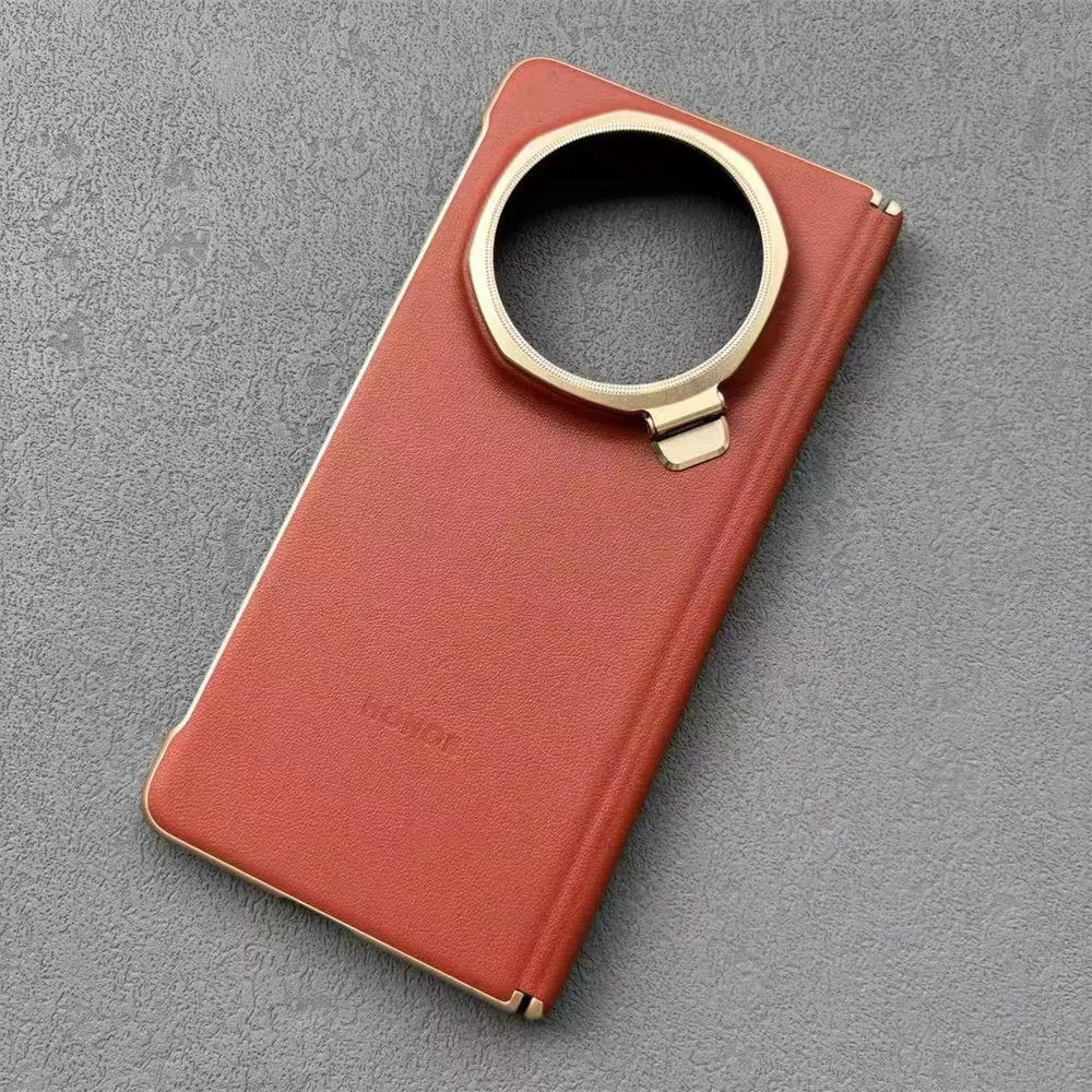 Luxe Originele Honor Magic V5 PU Lederen Beugel Case Schokbestendige Achterkant Voor MagicV5 5G Volledige Beschermende Shell Met Kickstand