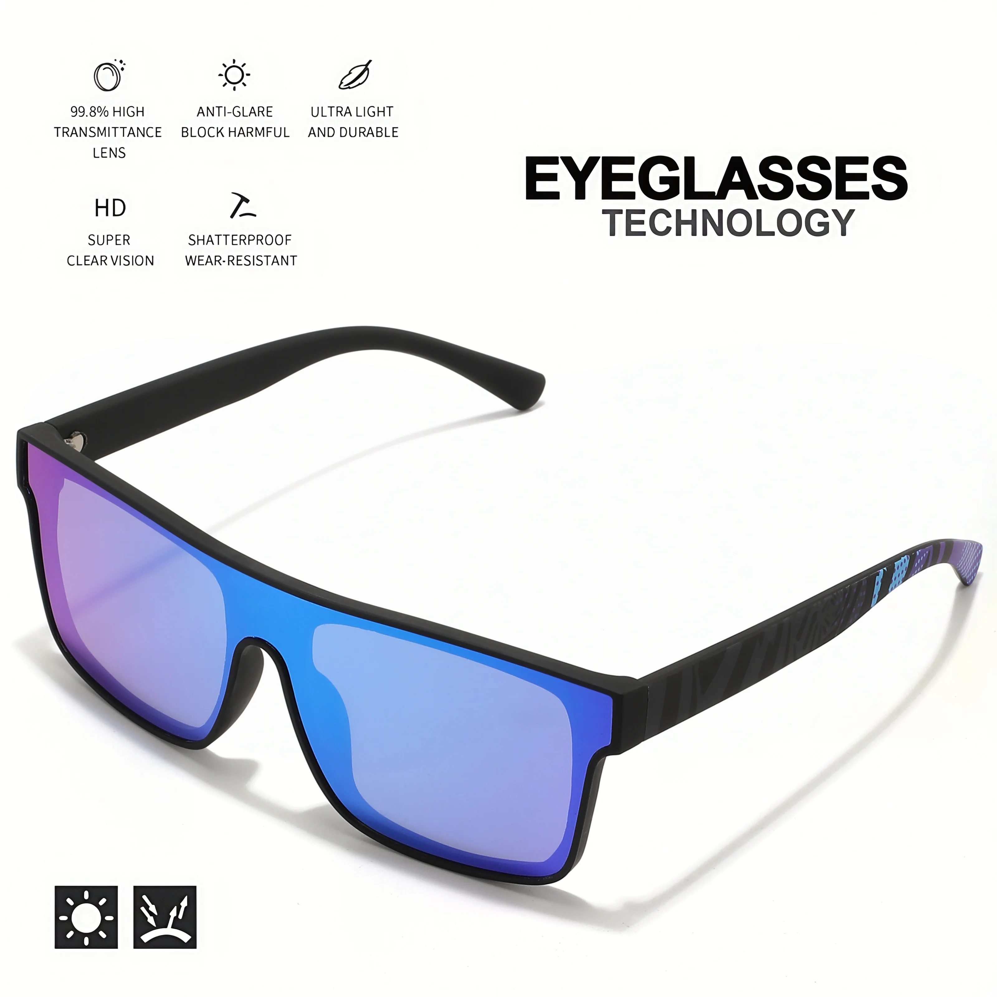 Classic Square Fashion Sports Sunglasses - Patterned Temples, Unisex for Cycling, Hiking, Travel - Perfect Gift image 4