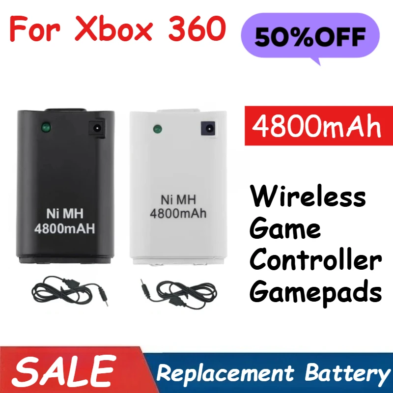 

Replacement Battery 4800mAh for Xbox 360 Wireless Game Controller Gamepads with USB Charging Cable Brand-New High Quality
