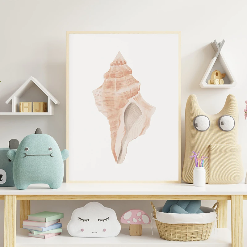 شاطئ السلطعون محارة المرجان نجم البحر قذيفة الرمال المائية المشارك قماش الطباعة الساحلية جدار صورة فنية لغرفة المعيشة ديكور المنزل