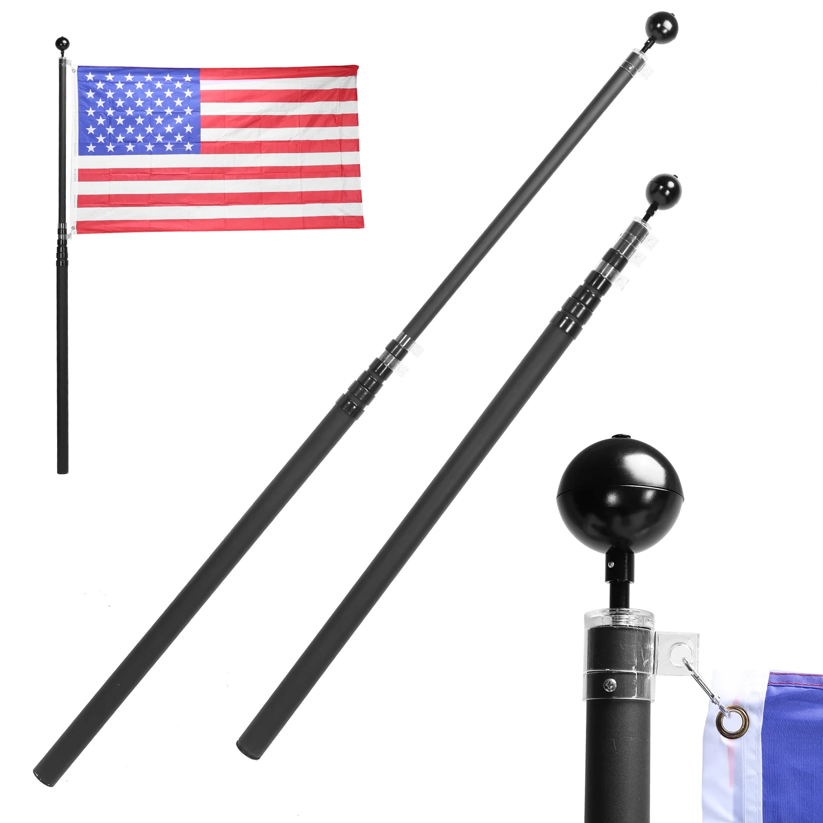 

Усиленный держатель для флагштока, сверхпрочный, с защитой от запутывания, комплект с поворотом на 360° ° Вращающиеся кольцевые зажимы для наружных веранд жилых домов