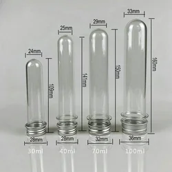 Tube à essai en l'horloge transparent, bouteille cylindrique en plastique aste pour masque, ligne de données de bonbons, laboratoire, 30 ml, 40 ml, 70 ml, 100ml, 10 pièces