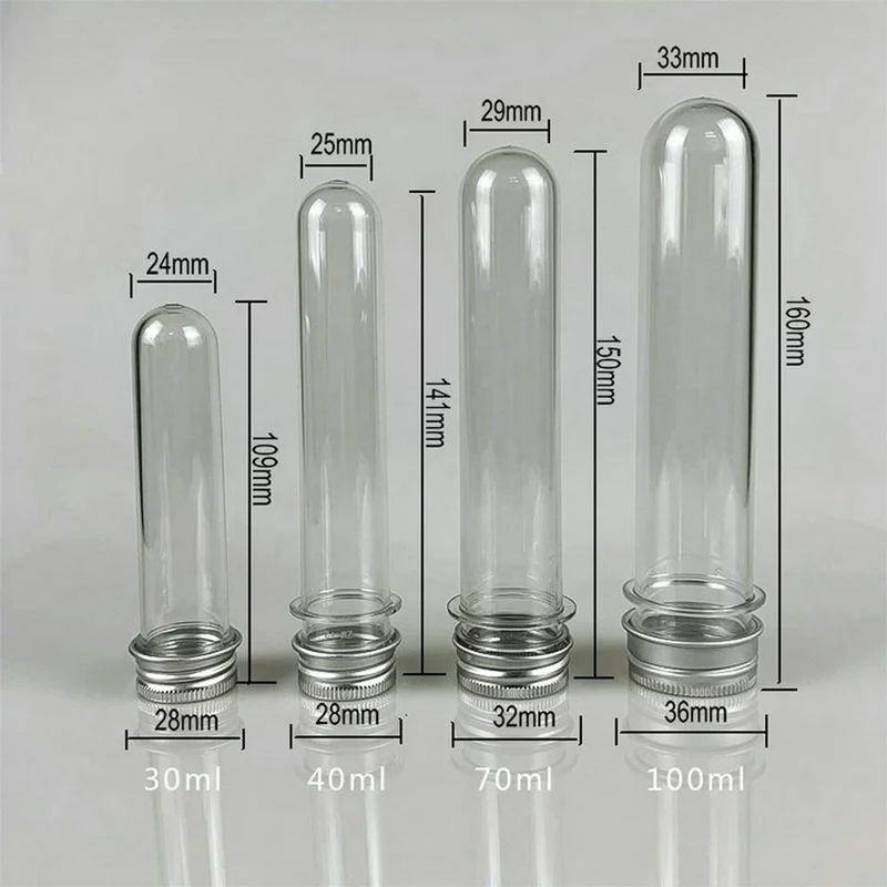 10 sztuk laboratorium 30/40/70/100ml PET butelka na probówki przezroczysta cylindryczna plastikowa butelka wielokrotnego napełniania do maski cukierkowa linia danych