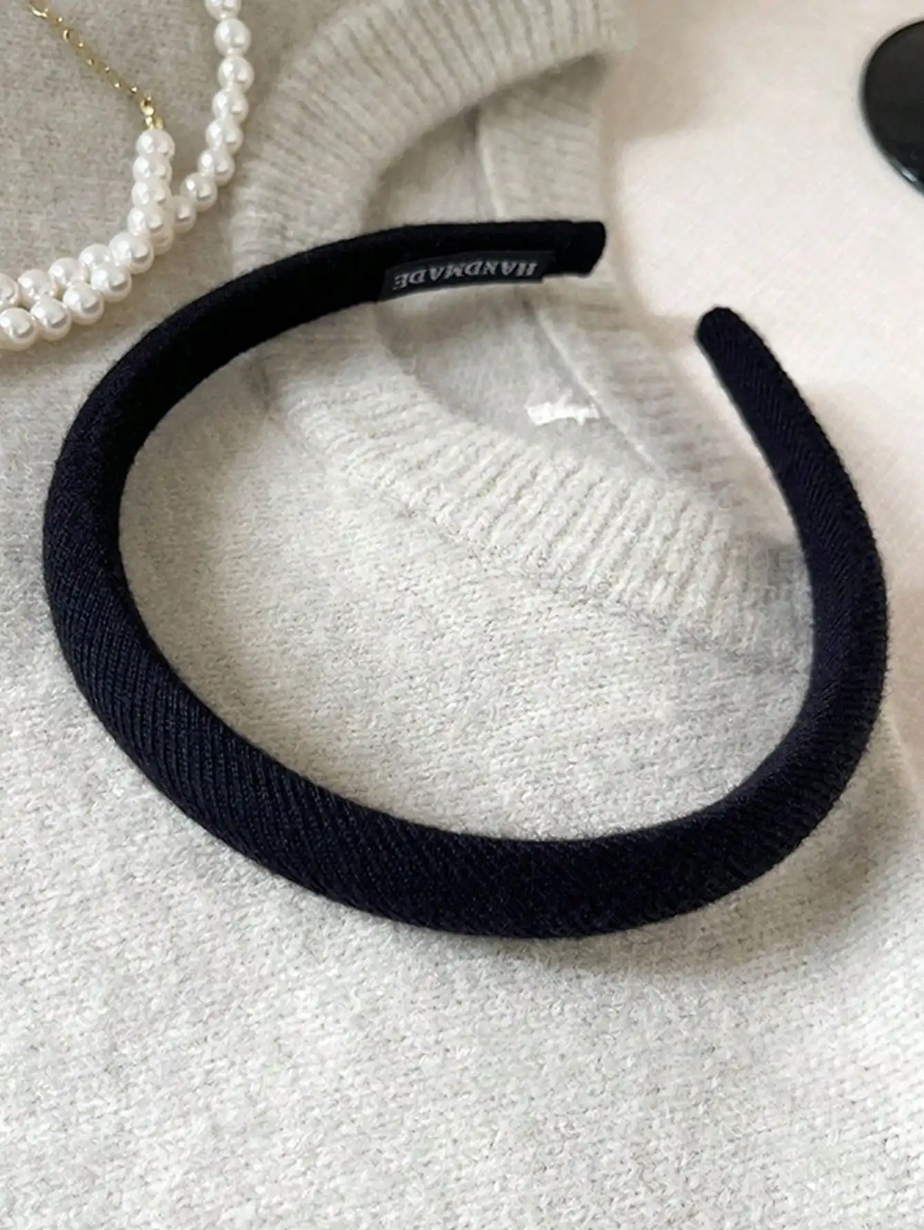 

Black Solid Knit Headband For Women Minimalist Hair Accessory Daily Casual Wear