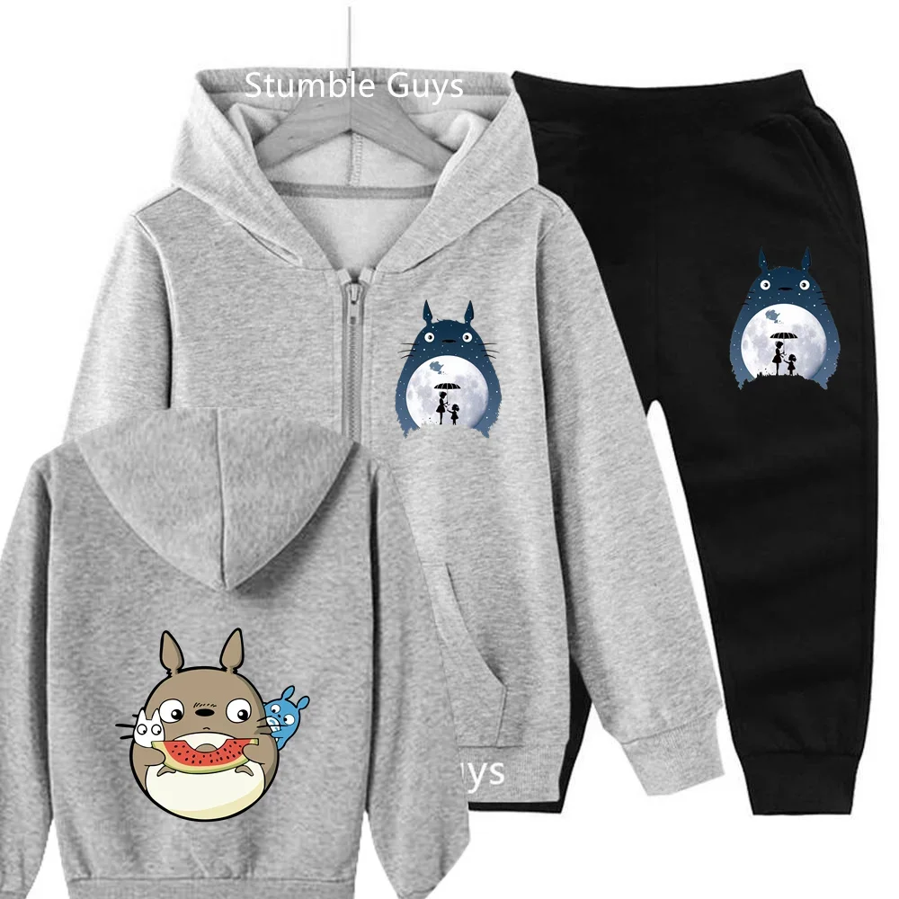 2024 New Cute Kawaii Totoro Zipper Hoodie Kids Anime Baby Boys Clothes Cute Girls Cartoon Sweatshirt Casual Suit