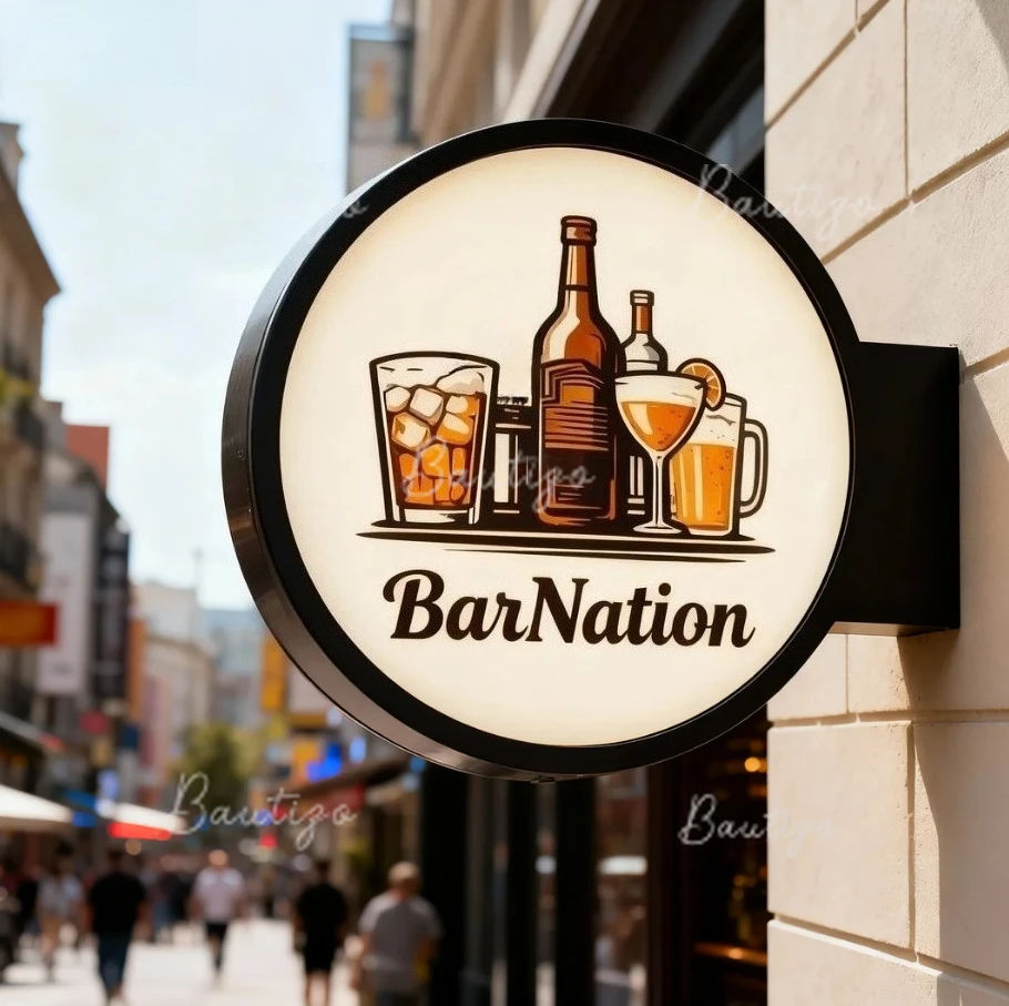 Round Light Sign Box Store Front Projecting Double Sided Circle LED Advertising Board Blade Outdoor Decoration Custom Neon Bar