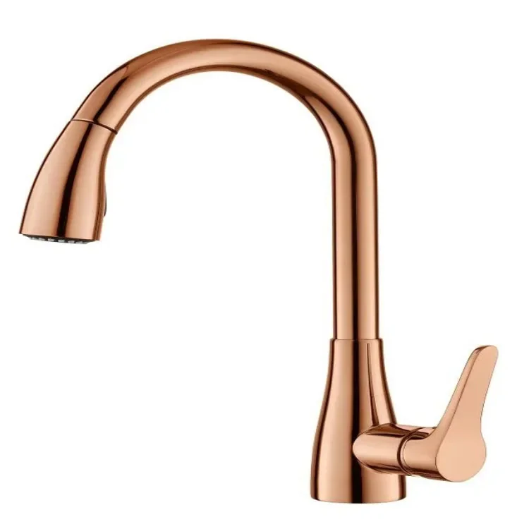 Kitchen Faucets  Single Handle Pull Out Kitchen Mixer Tap Single Hole Rotating Rose Gold Water Mixer Tap Mixer Tap