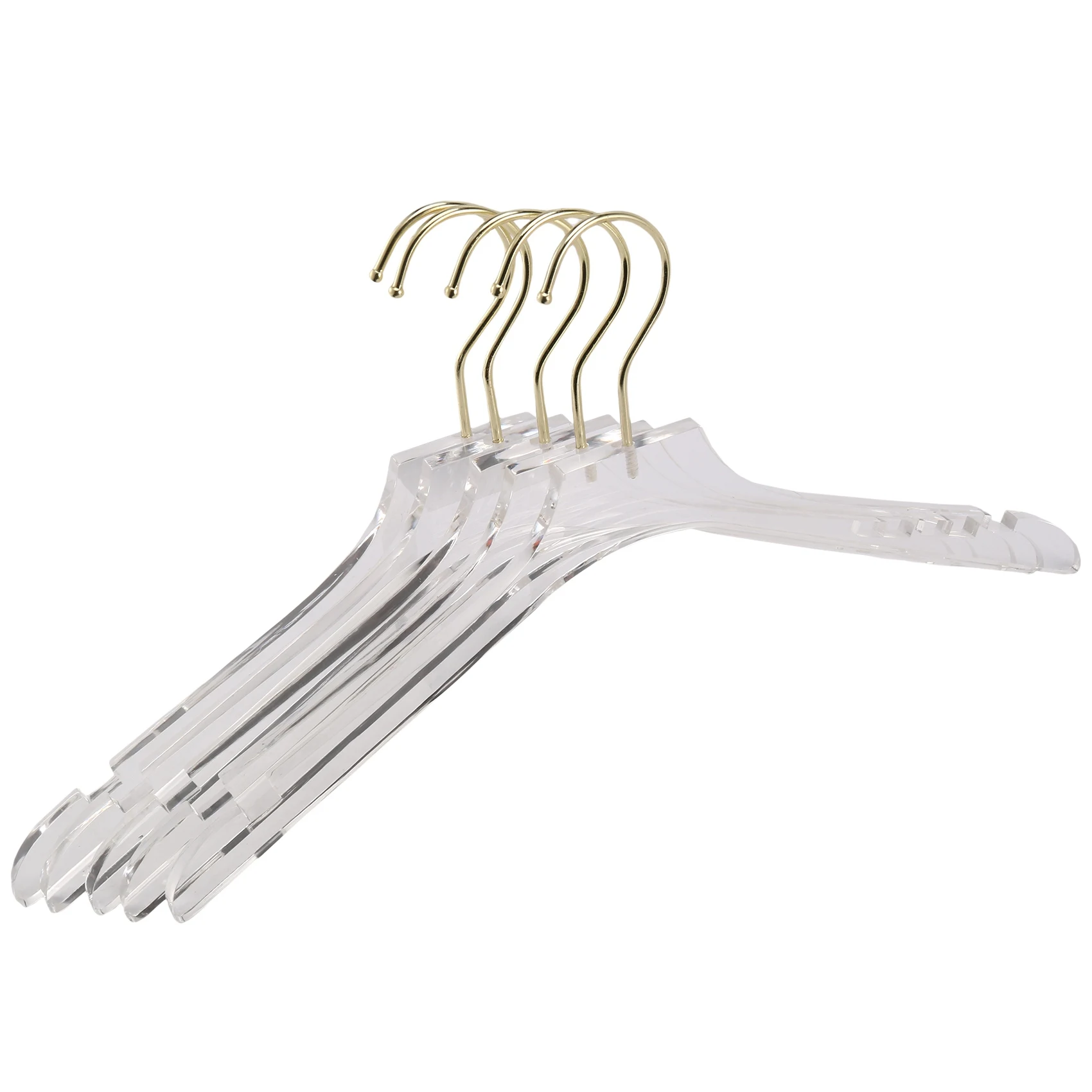 ABYN-5 Pcs Clear Acrylic Clothes Hanger With Gold Hook, Transparent Shirts Dress Hanger With Notches For Lady Kids
