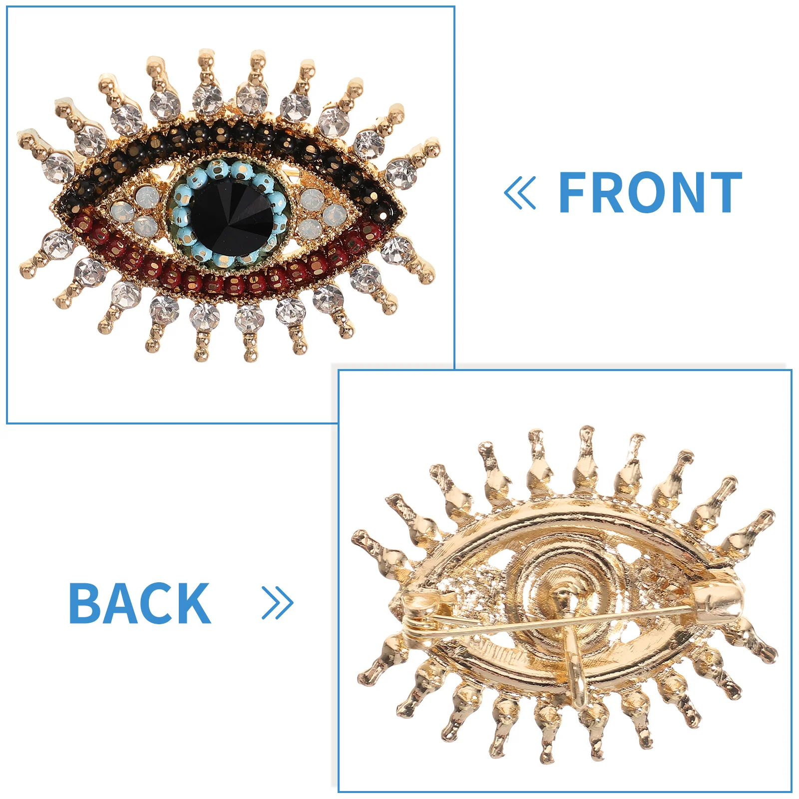 

Rhinestone Evil Eye Brooch Fashion Coat Accessory Durable Portable Scarf Pin Decorative Jewelry Gift for Women Girls