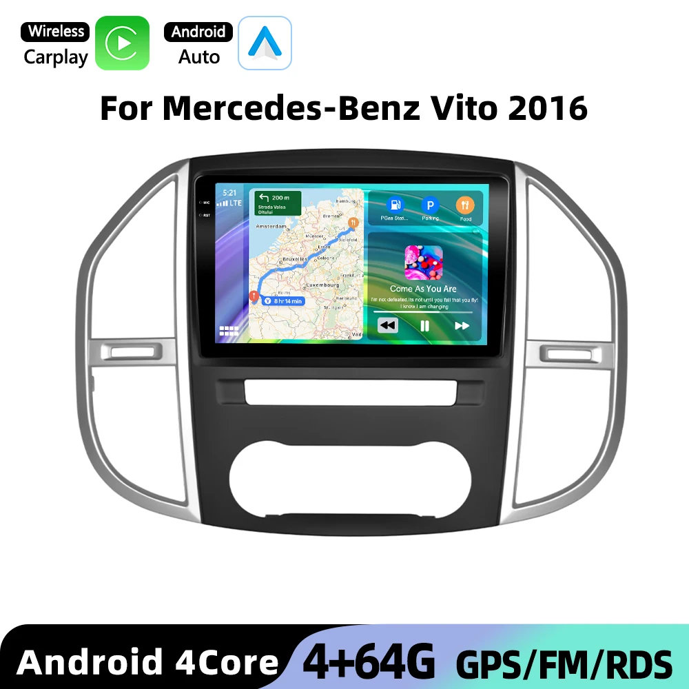 Podofo Draadloze CarPlay Auto AI Radio voor Mercedes-Benz Vito 2016 Android GPS WIFI Auto Multimedia Speler DSP FM/RDS EQ 2din Radio
