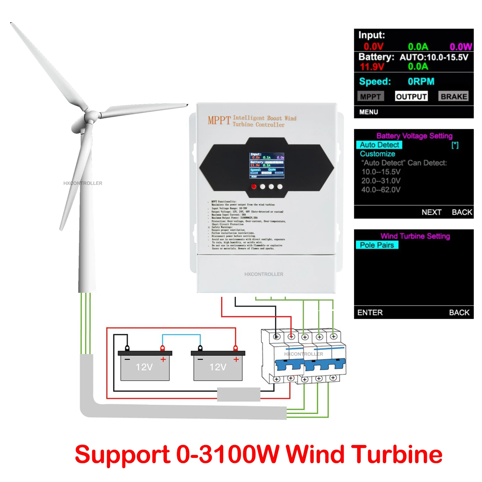 NUOVO 3100W 1550W 775W MPPT Regolatore di carica booster per turbina eolica Auto 12V 24V 48V Regolatore di carica per energia eolica con schermo LCD