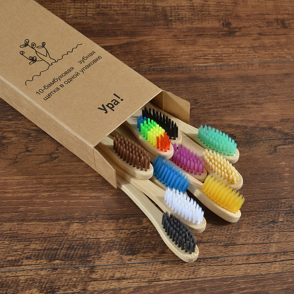 10 Piezas Cepillos de Dientes de Bambú Natural de Colores, Juego de Cepillos con Cerdas Suaves de Carbón, Cepillos Ecológicos para el Cuidado Bucal 5