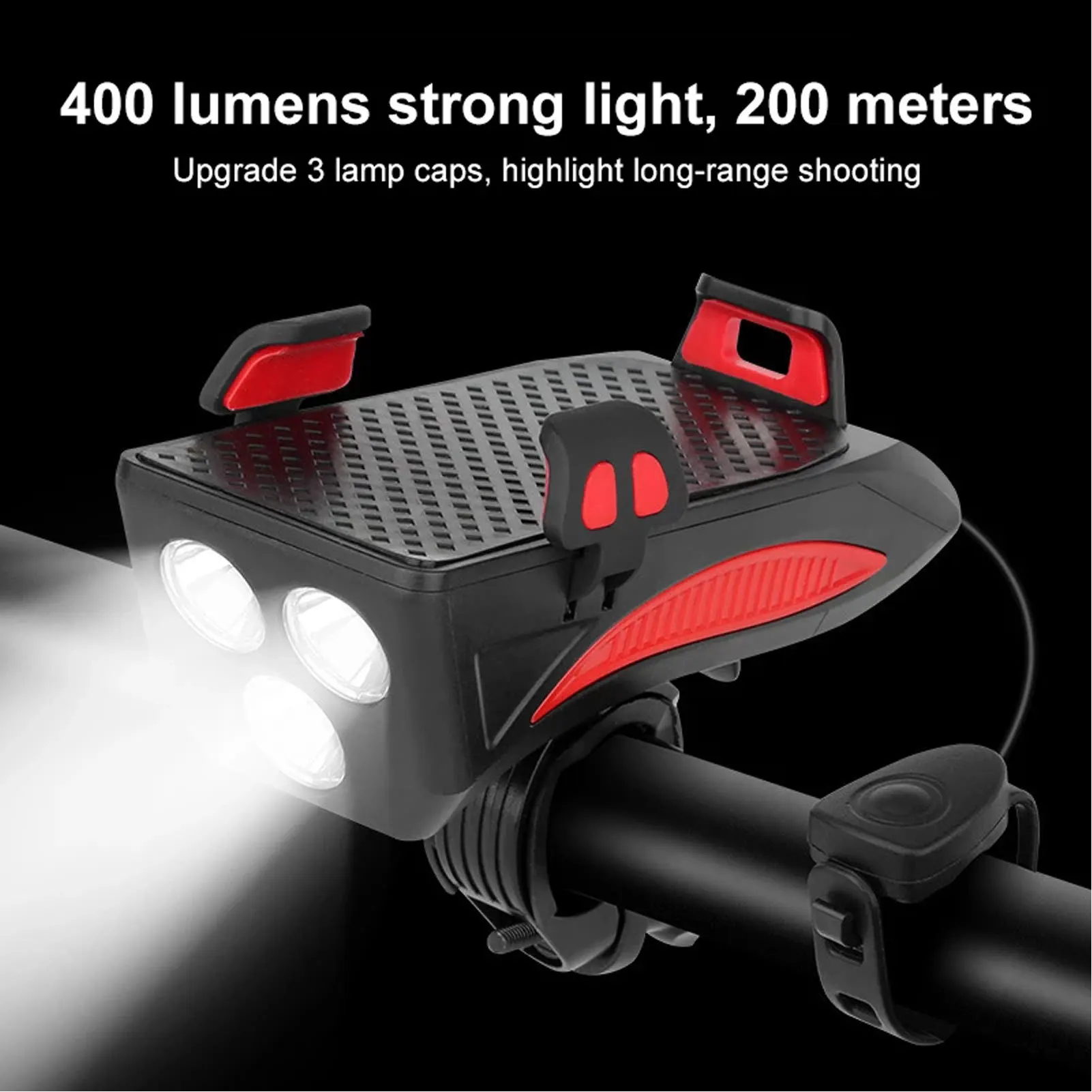 New 4 in 1 Bike Phone Holder Headlight Front Light Power Bank  Cycling Bracket Bicycle Horn Waterproof Rechargeable