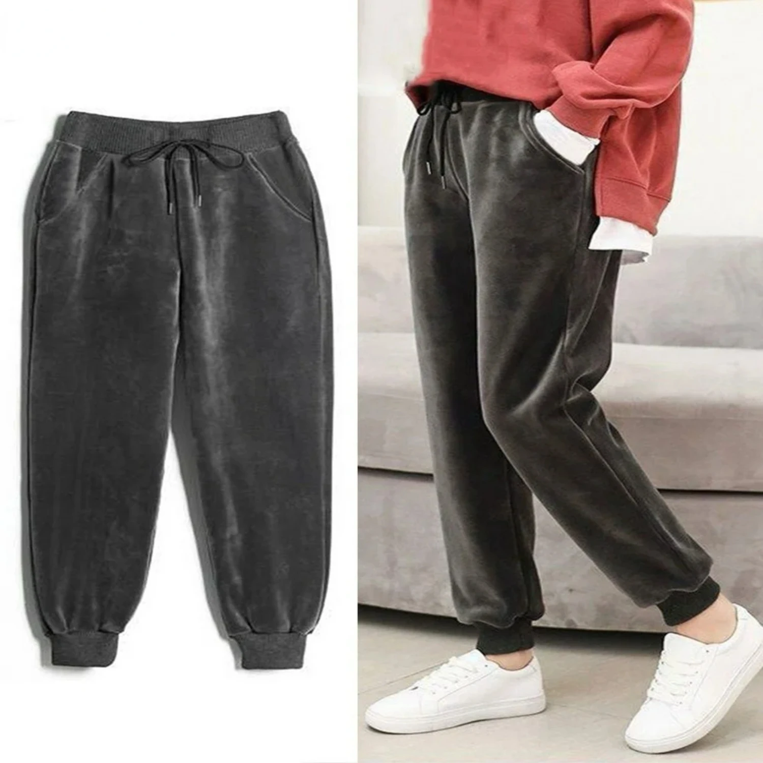 Winter Women's XL Thick Velvet Harem Sweatpants Cozy Fleece Joggers