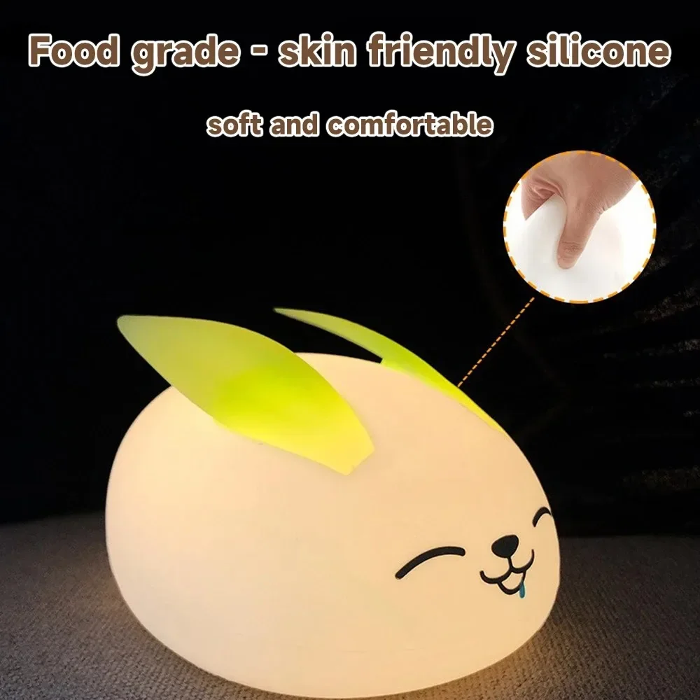 Touch Sensor RGB LED Rabbit Night Light 7 Colors Battery Powered Silicone Bunny Lamp for Children Baby Toy Festival Gift