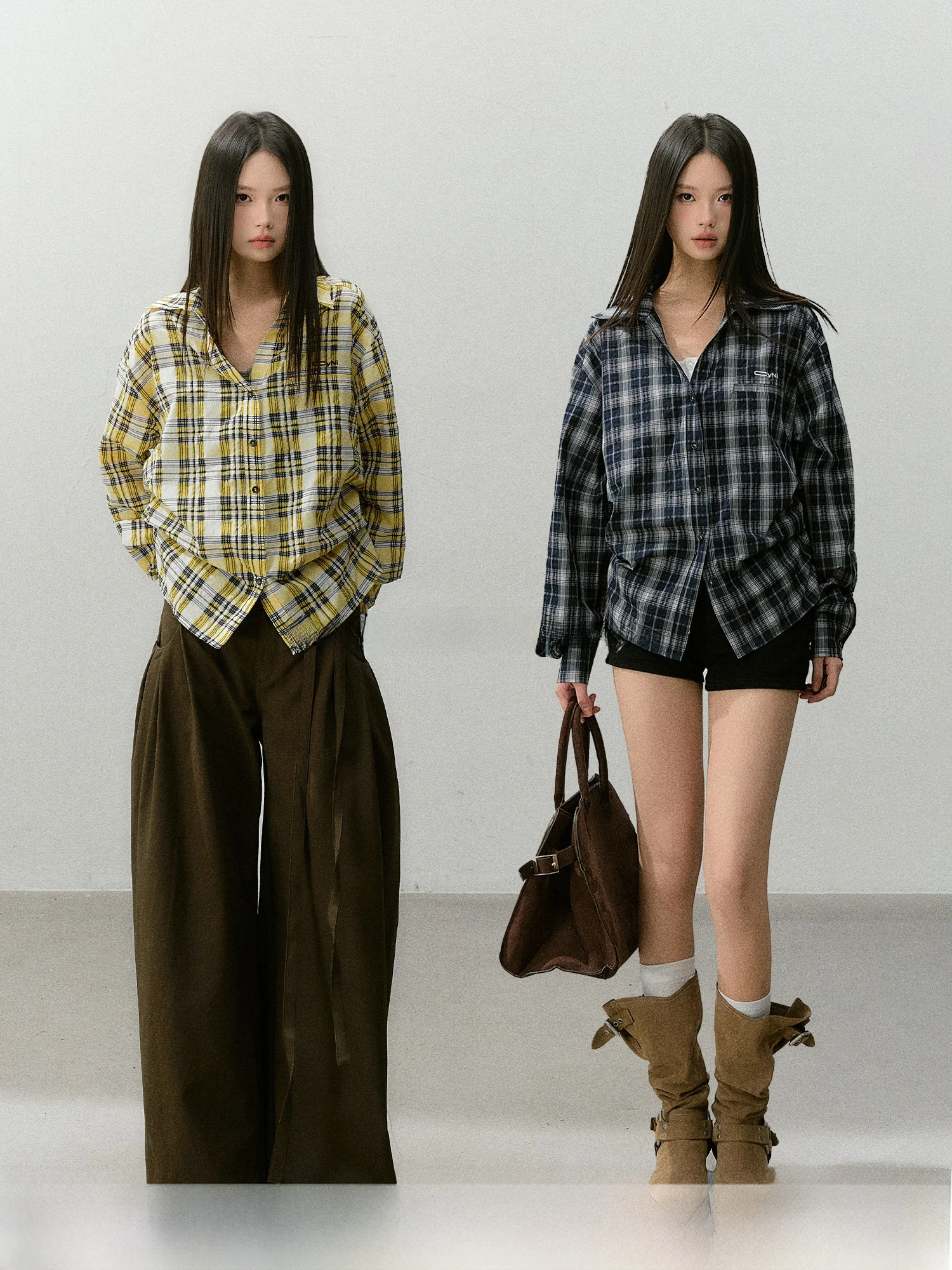 

Classic Retro Plaid Long Sleeve Loose Women's Shirt Waist-Cinching Versatile Comfortable Breathable Cotton Polyester Blend