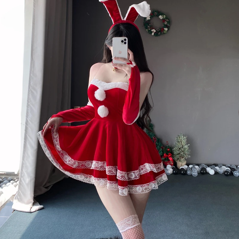 Halloween Demon Cosplay Uniform Fancy Red Velvet Dress Christmas Carnival Party Dress up Costume Nightclub for Stage Performance