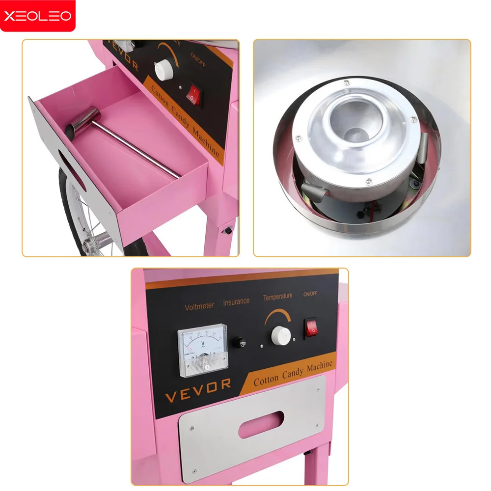 XEOLEO Cotton Candy Maker Commercial Cotton Candy MakerElectric Cotton Candy Floss Machine With Cover 52cm Diameter