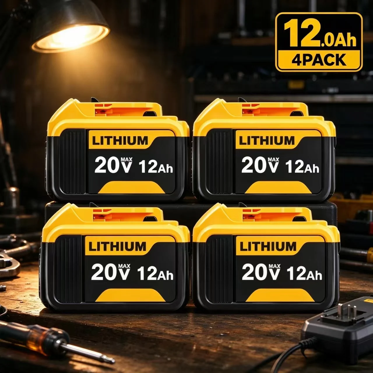 12000mAh 20V Replacement Li-ion Battery Compatible with DeWalt 20 Volt Tools DCB200 DCB203 DCB182, 1/2/4PCS Available