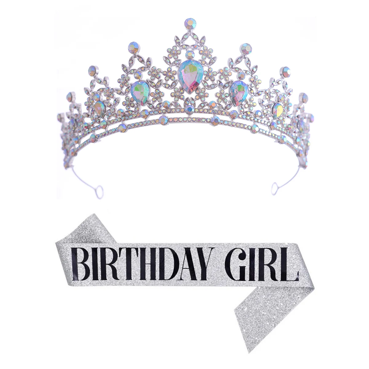 2Pcs Fashion Crystal Rhinestone Tiaras And Crowns With BIRTHDAY GIRL Shoulder Strap Sets Party Pageant Hair Accessories image 3