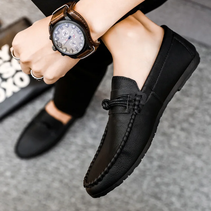 Summer 2026 Men's Korean Edition Casual Loafers PU Leather Bean Shoes Soft Bottom Comfortable Driving Social Youth Footwear