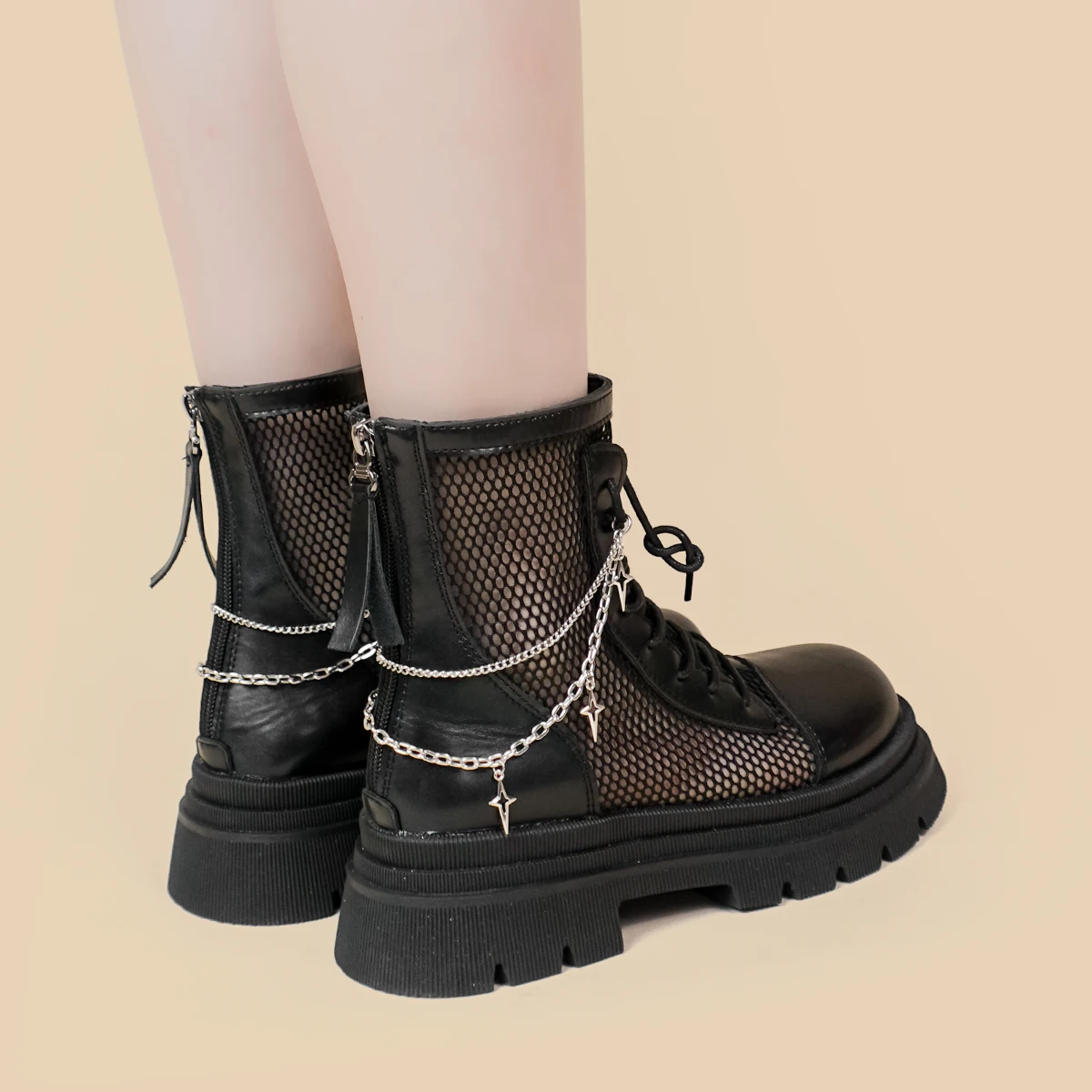 Amy and Michael Original Designers Shoes Street Punk Black Boots Fashion Woman Ladies Platform Boots 2023 Summer New Mesh Shoes