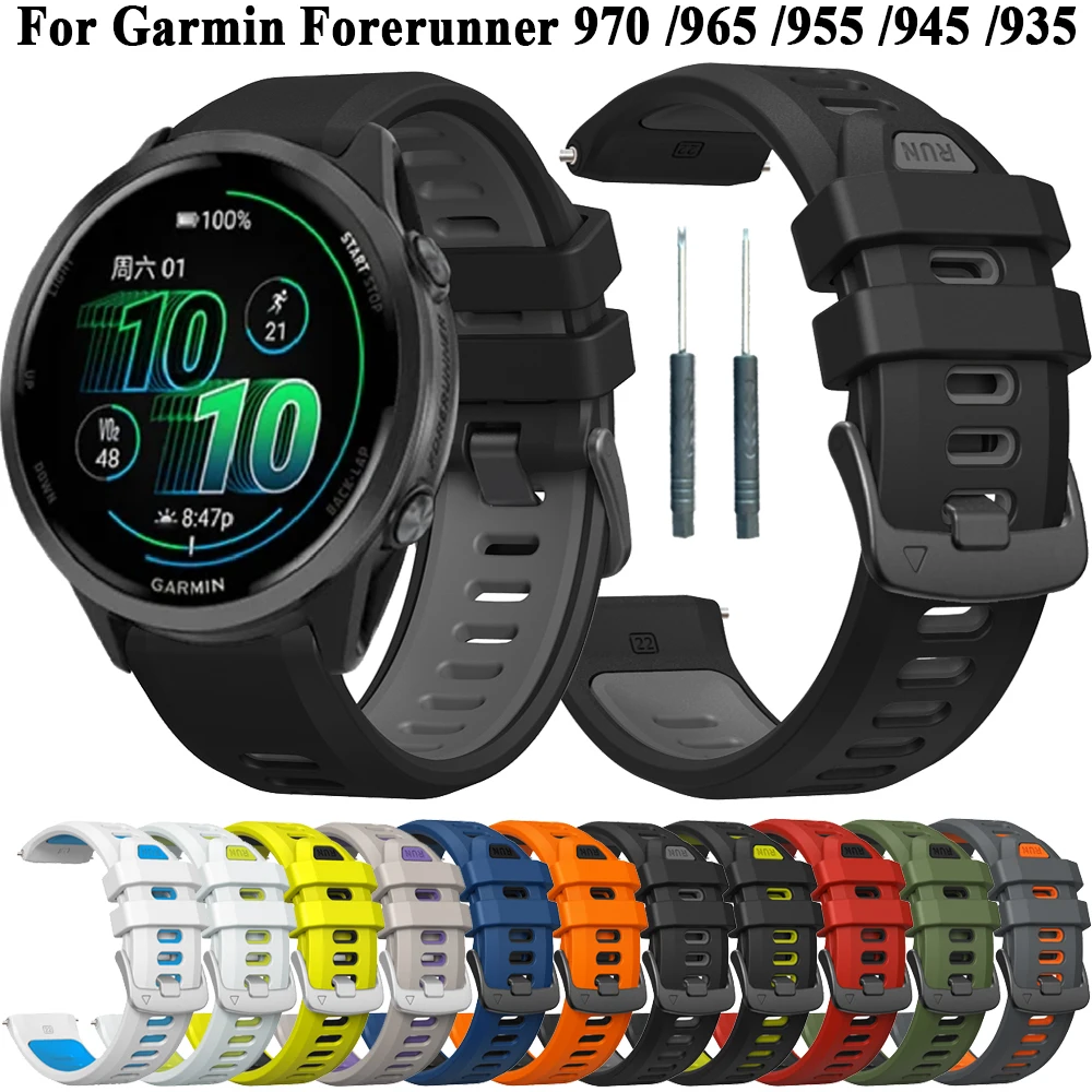 1:1 نغمتين ساعات سيليكون الفرقة ل Garmin Forerunner 970 965 955 945 QuickFit 22 مللي متر Garmin Descent G1 سيليكون حزام سوار