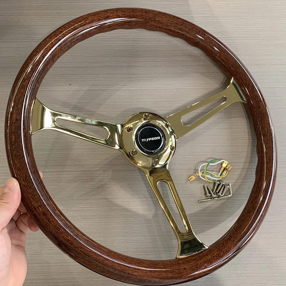 High quality 380mm car steering wheel universal ABS retro Brown racing steering wheel