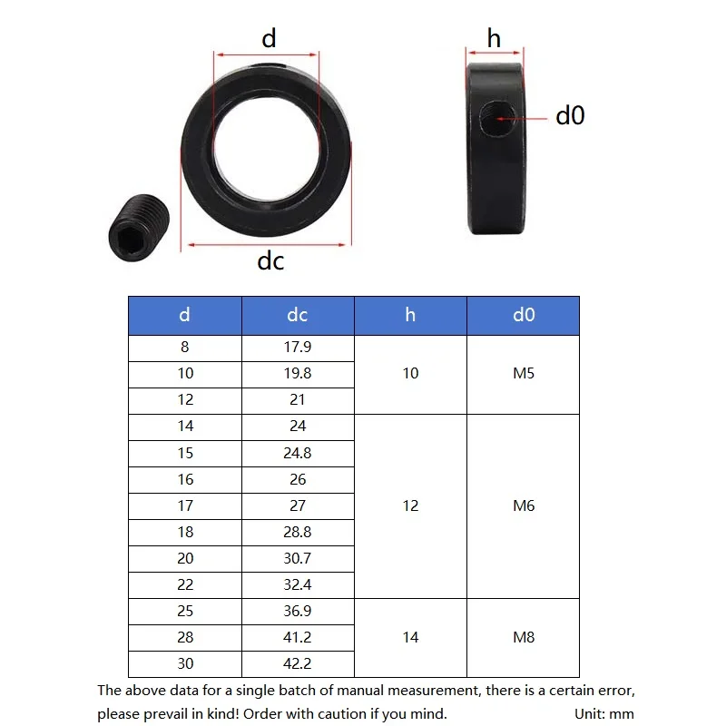 Shaft Collar Stop Fixing Ring Limit Ring Bearing Bush Thrust Ring Dia 8/10/12/15/16/17/18/20/22/25/28/30mm