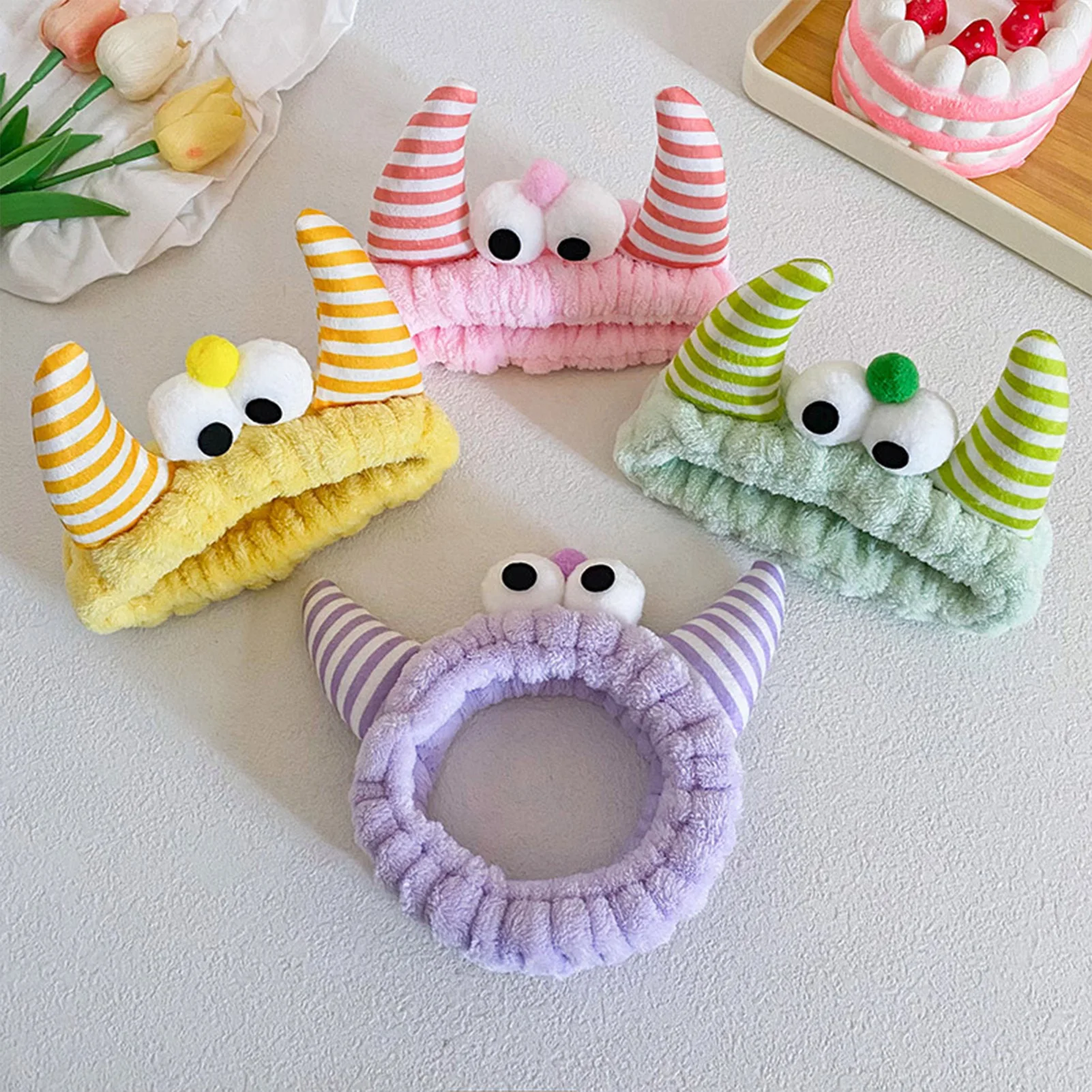 Lavagem do rosto titular do cabelo hairbands macio quente de pelúcia listra chifre vaca design bandana para mulheres meninas moda acessórios para o cabelo