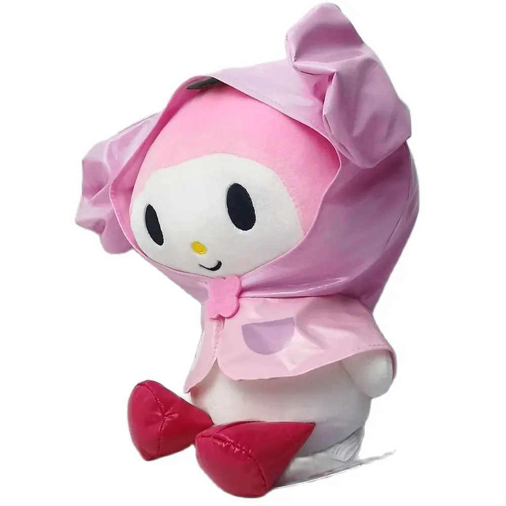 Sanrio minha melodia melo coelho vestindo capa de chuva 9 "brinquedo de pelúcia, por favor filme de desenho animado animal de pelúcia filme de animação boneca de pelúcia