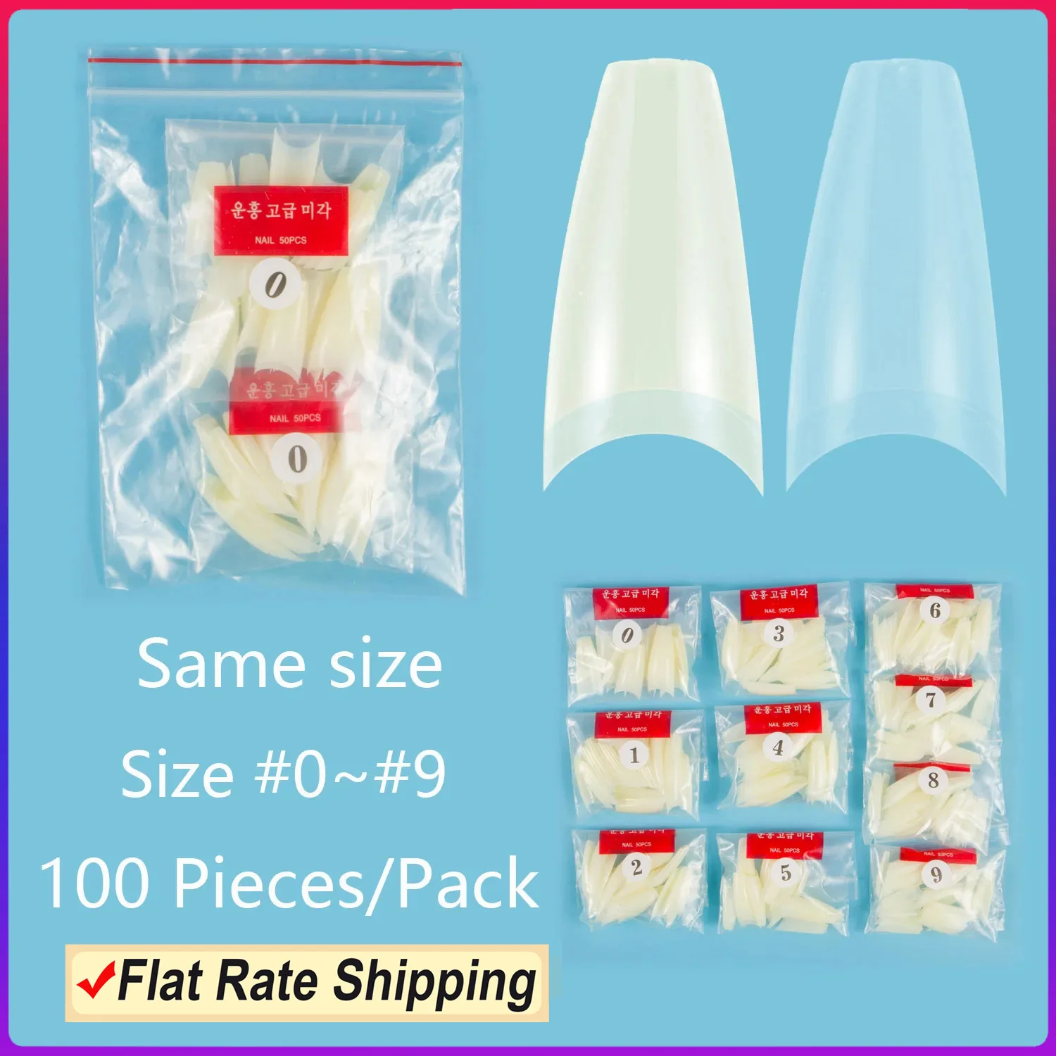 Ballerina 100 Pieces Same Size Half Cover False Nails Specific Size Fake Nail Tips 0 1 2 3 4 5 6 7 Nail Tips Certain Size Nails