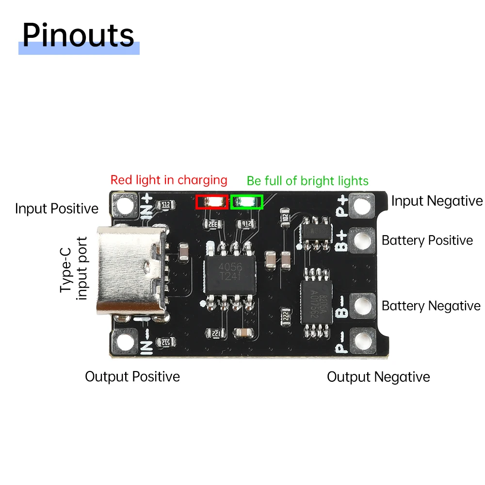 Type C DC 4-8V TP4056 Li-ion Battery Charging Module 1.2A With BAT-VDD Anti-Backflow And Anti-Reverse Connection Functions