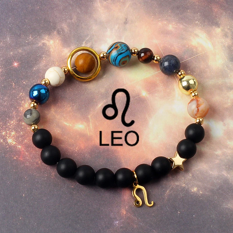 Leo 12 Constellation Solar System Bracelets Women Nine Planets Natural Stone Zodiac Virgo Cancer Libra Bracelets Couple Jewelry