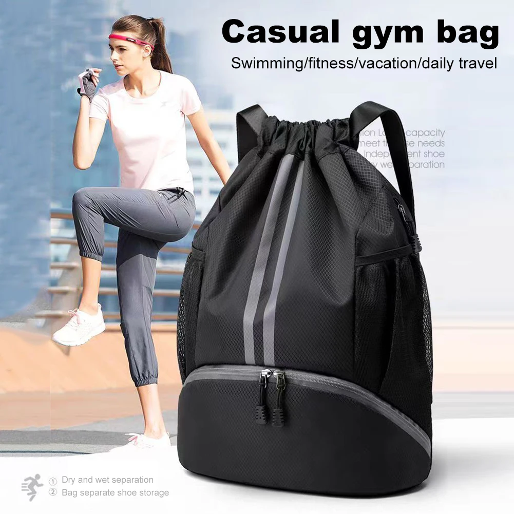 Drawstring Basketball Bag with Shoe Compartment Hiking Climbing Backpack Dry & Wet Separation Travel Sports Bag for Gym Swimming