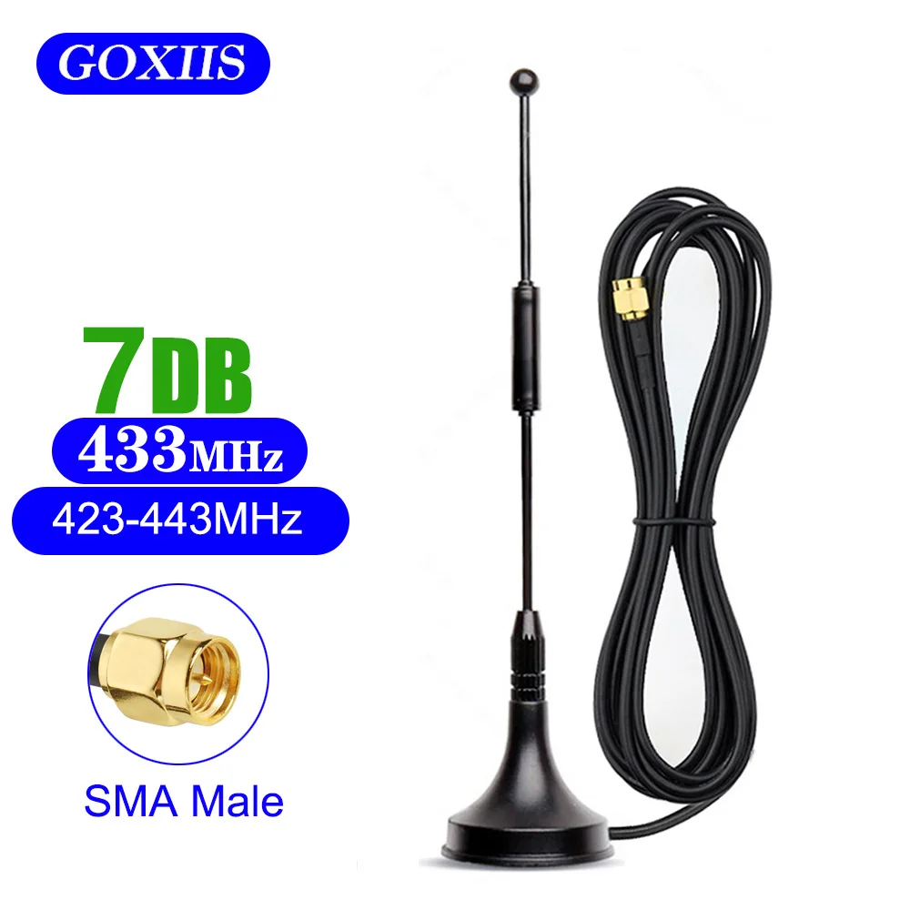 433MHz Antenna 7dBi hight gain Omnidirectional Magnetic Base 10ft cable for Smart Home Data Transmission Interphone LORA