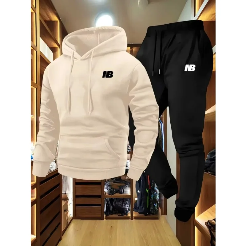 

2025 New Men's Two-piece Sport Hoodie and Pants, Gray Black Label Regular Pocket Autumn and Winter Hoodie